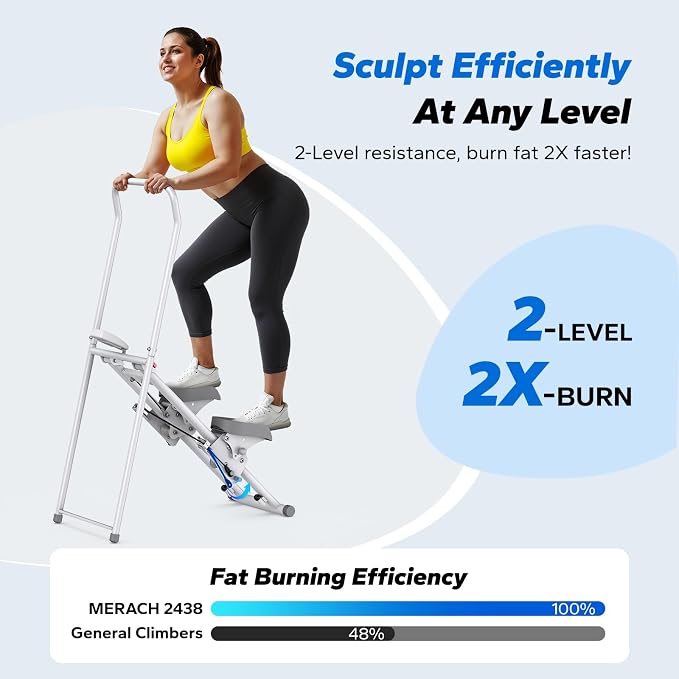 MERACH Stair Stepper with Adjustable Resistance, Foldable Stair Climber | Multi-Level Resistance, 3 Adjustable Angles, Stable Triangle Design, 300 lbs Capacity, Foldable Stair Climber, LCD Monitor