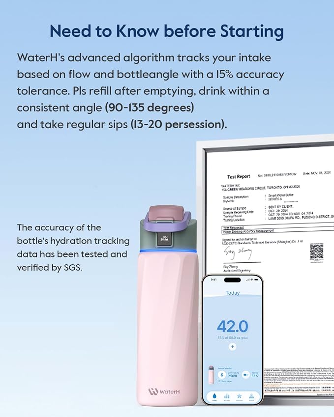 WaterH BOOST Smart Water Bottle Tracker with Reminder to Drink Water, 24oz | BPA-Free Double Wall Vacuum Insulated Stainless Steel, Leakproof, Smart App Tracking, Fits Cup Holders, Wide Mouth for School