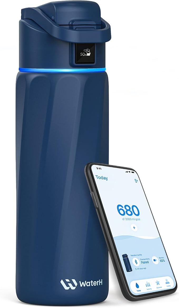 WaterH BOOST Smart Water Bottle Tracker with Reminder to Drink Water, 24oz | BPA-Free Double Wall Vacuum Insulated Stainless Steel, Leakproof, Smart App Tracking, Fits Cup Holders, Wide Mouth for School
