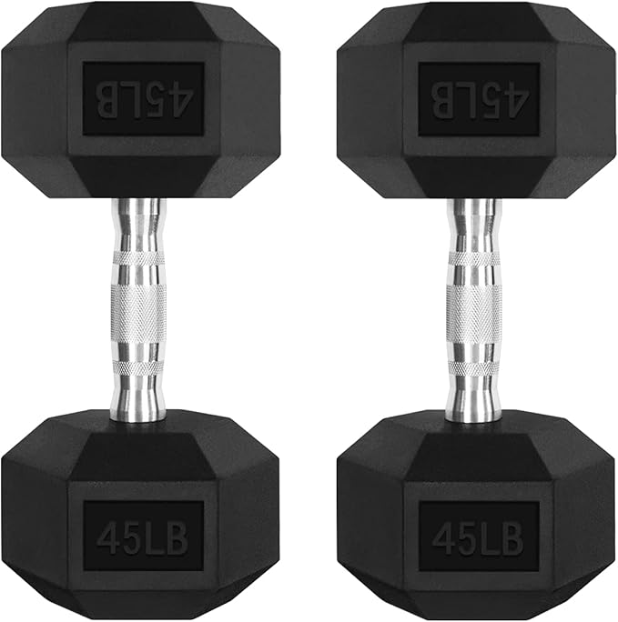 RitFit Rubber Coated Hex Dumbbell Weights Set for Home Gym | Cast Iron Core, Anti-Slip Knurled Chrome Handle, Hexagon Anti-Roll, Heavy-Duty Dumbbell Set for Strength Training