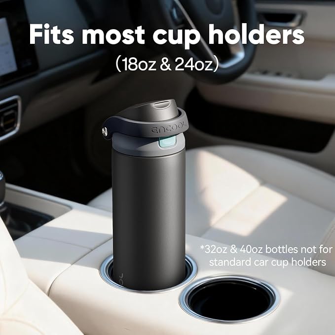 ENCOOL Leakproof Insulated Water Bottle with Straw Dual-Sip Water Bottle Bag-Safe Design for Work, Commute & Gym – Keeps Drinks Cold All Day, 24 oz, Blush Butterfly