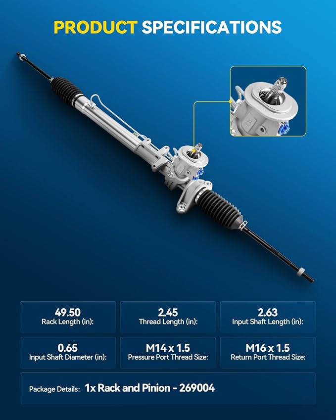 PHILTOP Power Steering Rack and Pinion for Jetta, Beetle, Golf | 1999-2005 Jetta, 1998-2007 Beetle, 1999-2006 Golf Replace No.1J1422061N, 1J1422055AN, 1J0422803B, 1J1422062F, 269004