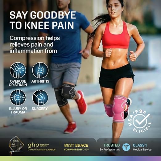 Modvel 2 Pack Knee Brace for Women - Knee Support for Walking, Knee Compression Sleeves for Pain Relief, Knee Sleeves for Women, Knee Brace for Sports, Workouts & Arthritis