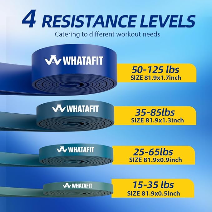 WHATAFIT Resistance Bands, Pull Up Assist Bands with Handles, Door Anchor | Natural Latex Rubber, Progressive Tension, Exercise Loop for Full-Body Fitness, Portable Gym Bag, Warm-Up & Stretch