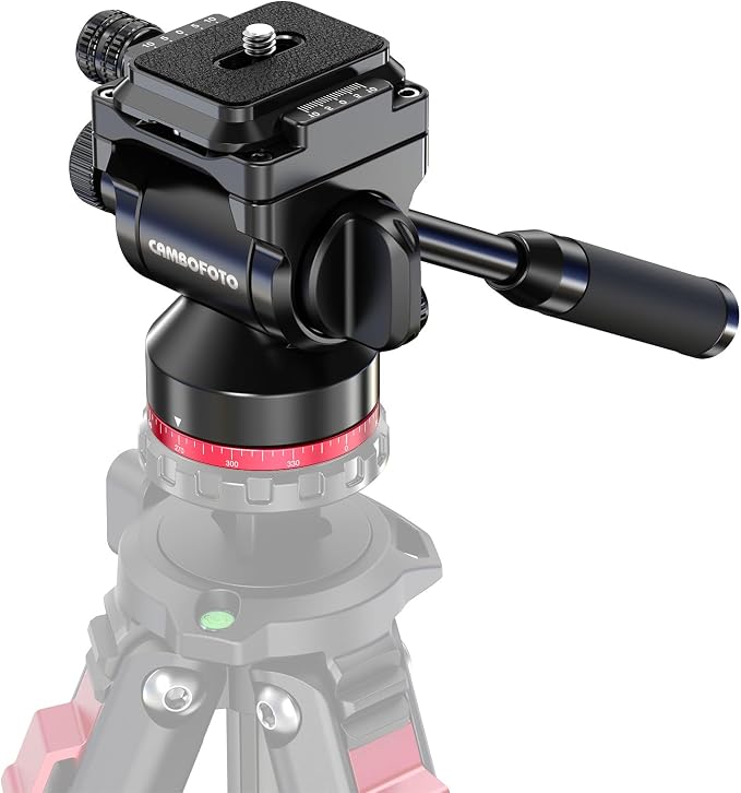 CAMBOFOTO Tripod Fluid Head Pan Tilt Head, Compact Video Head Mount | Aluminum Tripod Head with 1/4" Arca Swiss QR Plate & Adjustable Handle, Load 15lb/6.8kg for Lightweight Video Cameras DSLR
