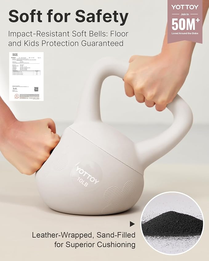 YOTTOY Soft Kettlebell for Home Workouts, Anti-Slip Wide Handle Strength Training Kettlebells, Cushioned Base for Safety - Ideal for Men, Women & Beginners