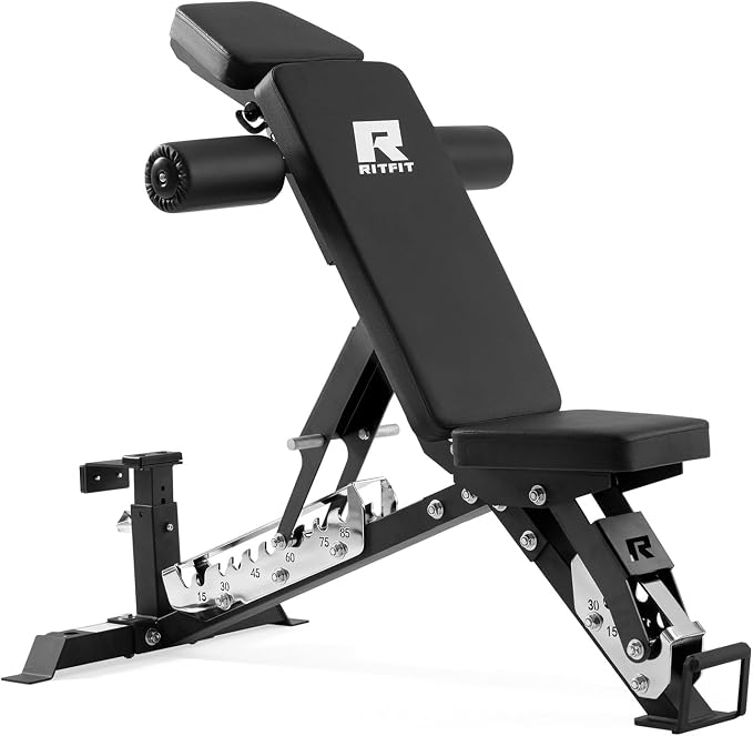 RitFit Adjustable/Foldable Utility Weight Bench for Home Gym | Incline Decline Flat, Multi-Position Backrest & Seat, Full Body Strength Training with Heavy Duty Steel Frame, Foldable