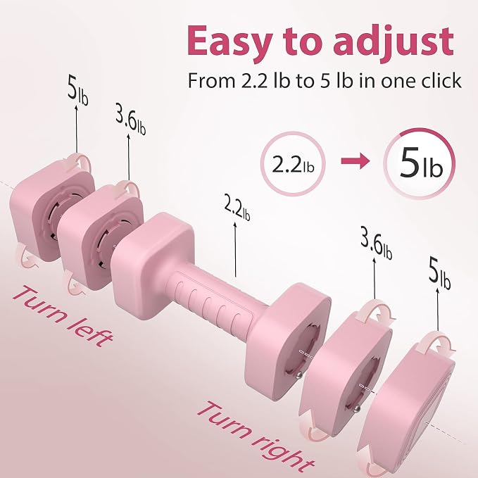 Adjustable Dumbbell Set of 2, 2.2-20LB Adjustable Weight Set, 3 in 1 Free Weights Dumbbells Set for women men at home, 2.2lb, 3.6lb, 5lb,10lb, 20lb, for Home, Office, Gym Exercise Training, Anti-slip Handle