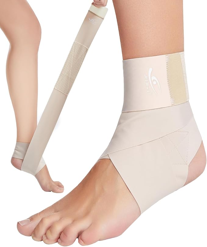 HiRui Ultrathin High-Elastic Ankle Wraps Ankle Brace for Men Women Kids, Adjustable Ankle Straps for Running, Football, Basketball, Sprains, Arthritis, Plantar Fasciitis (Beige, Medium (Pack of 1))