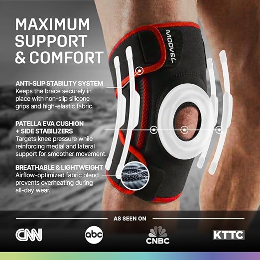 Modvel Knee Brace with Side Stabilizers & Patella Gel Pads for Pain Relief and Joint Support Breathable, Non-Slip Compression Sleeve for Men & Women, Arthritis, Meniscus, ACL Recovery