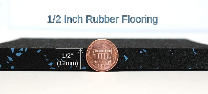 American Floor Mats 1/2in (12mm) Thick 10% Grey 4' x 13' Heavy Duty Rubber Rolls, Protective Exercise Mats, Commercial Gym Flooring