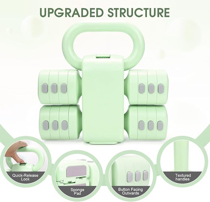 Adjustable 2-in-1 Convertible Kettlebell & Dumbbells Set, 4 in 1 Free Weights Dumbbell Set of 2, Each 2.2 3.3 4.4 5.5lb Quick Change Women Dumbbell Set for Home Exercise Training