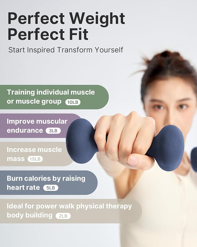 YOTTOY Dumbbell Set of 2,2-15 Pound Hand Weights for Women, Non-Slip Hand Weights for Home Gym, Strength Training, and Full-Body Workouts