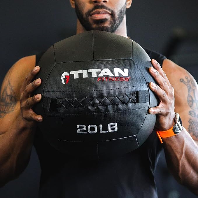 Titan Fitness LB Soft Shell Medicine Wall Ball with Poly-Composite Laminate Cross Texture Non-Slip Grip for Throwing, Core Strength, Floor Exercises, Stretching