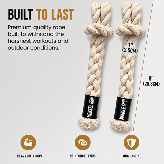 Rope Grips Cotton Black (Pair) Pull-up, Grip Strength,