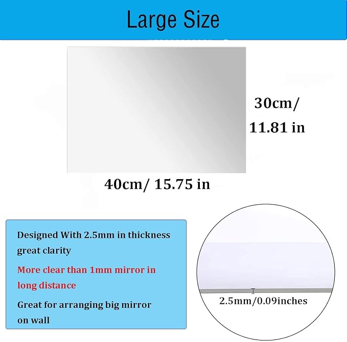 16" x 12" x 1Pcs Acrylic Mirror Sheet, Decorative Wall Mirror | Flexible Body Mirror Tiles with Self Adhesive Tapes, Non Glass Mirror Stickers for Bathroom Bedroom Home Wall Decor