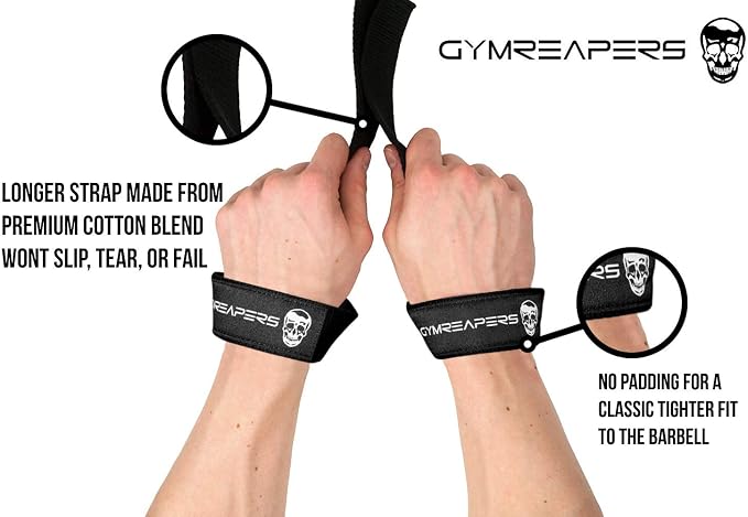 Lifting Wrist Straps For Weightlifting, Bodybuilding, Powerlifting, Strength Training, & Deadlifts - Padded Neoprene with 18" cotton (Black - No Padding)