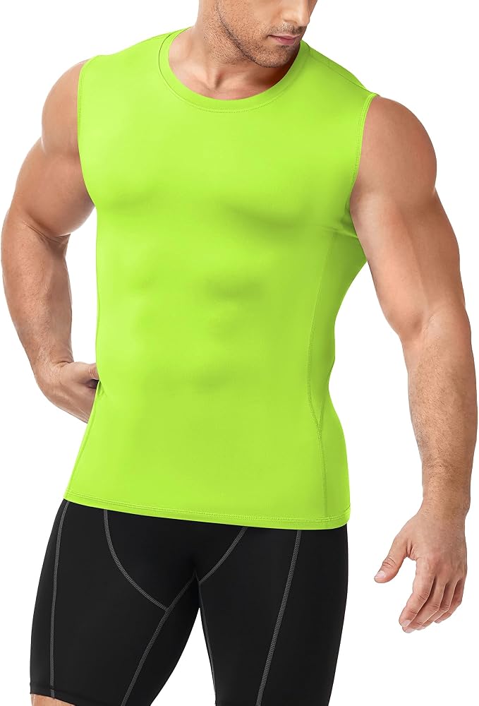Men's Compression Shirt Sleeveless Athletic Workout Tank Tops Quick Dry Muscle Undershirts for Gym Running