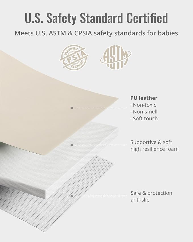 Blissful Diary Vegan Leather Baby Play Mat, 50''x50'', Beige | thick cushion, safe and soft fabric, waterproof and wip clean, indoor use, non-slip bottom, stylish mordern decor