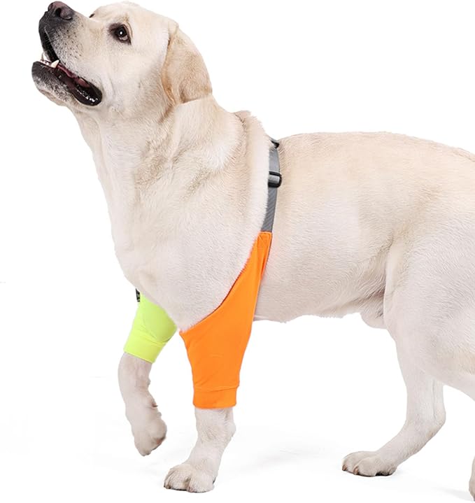 HDKUW Dog Elbow Protector for Calluses, Recovery Suit for Front Legs, Cone Collar Alternative to Stop Licking Wounds, Cover Sleeve for Small Medium Large Dogs - Orange L