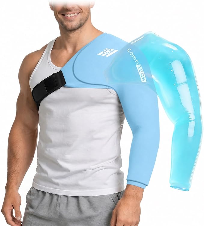 ComfiTECH Shoulder Arm Ice Pack Wrap for Pitcher & Recovery, Blue, XL | Flexible Gel Ice Pack for Shoulder & Elbow & Arm Cooling, Adjustable Arm Cold Sleeve for Throwing Recovery & Muscle Comfort