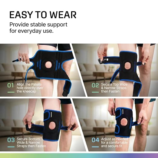 Modvel Knee Brace with Side Stabilizers & Patella Gel Pads for Pain Relief and Joint Support Breathable, Non-Slip Compression Sleeve for Men & Women, Arthritis, Meniscus, ACL Recovery