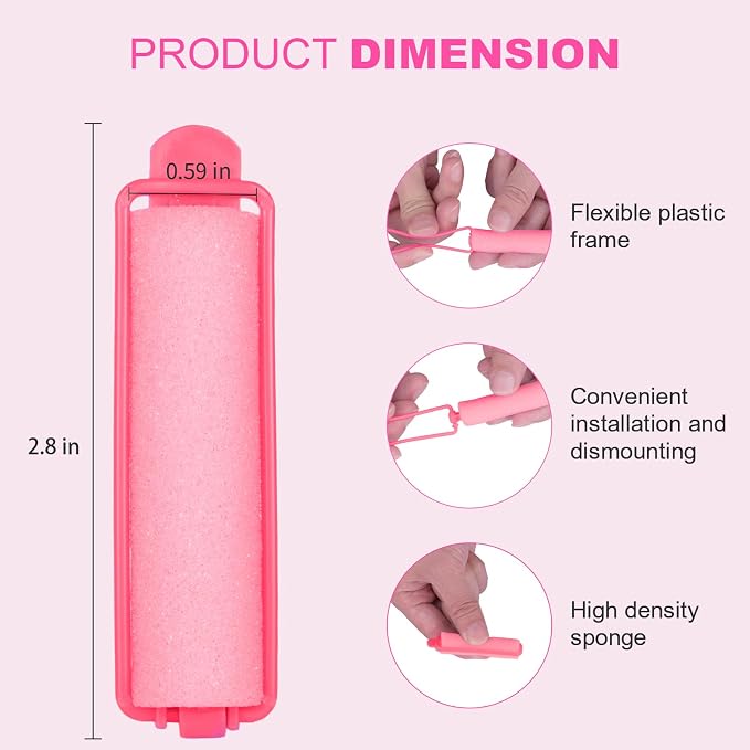 60 Pieces Foam Sponge Hair Rollers - Soft Sleeping Hair Curlers for Hair Styling (0.59inch, Pink)