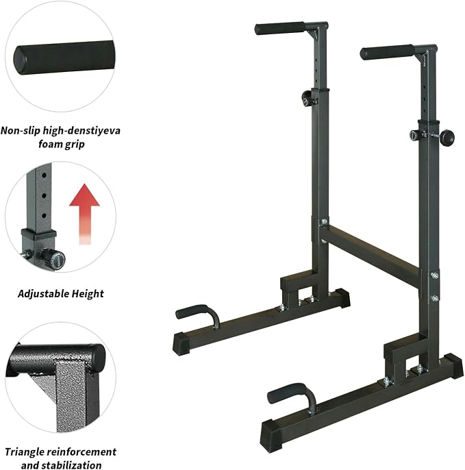 Adjustable Height Dip Bar Station, Heavy Duty Dip Station for Home Gym,Multi-function Dip Station Pull Up Bar Full Body Strength Training Workout Fitness Equipment for Tricep Dips