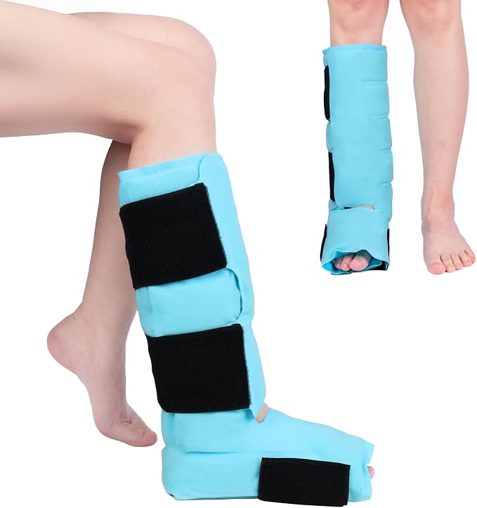 Comfytemp Ankle Foot Ice Pack Wrap, Reusable Leg Shin Ice Boot for Injury | FSA Eligible HSA, Achilles Tendonitis, Shin Splint, Plantar Fasciitis, Hot Cold Compress, Sprained Ankles Brace, Post Surgery