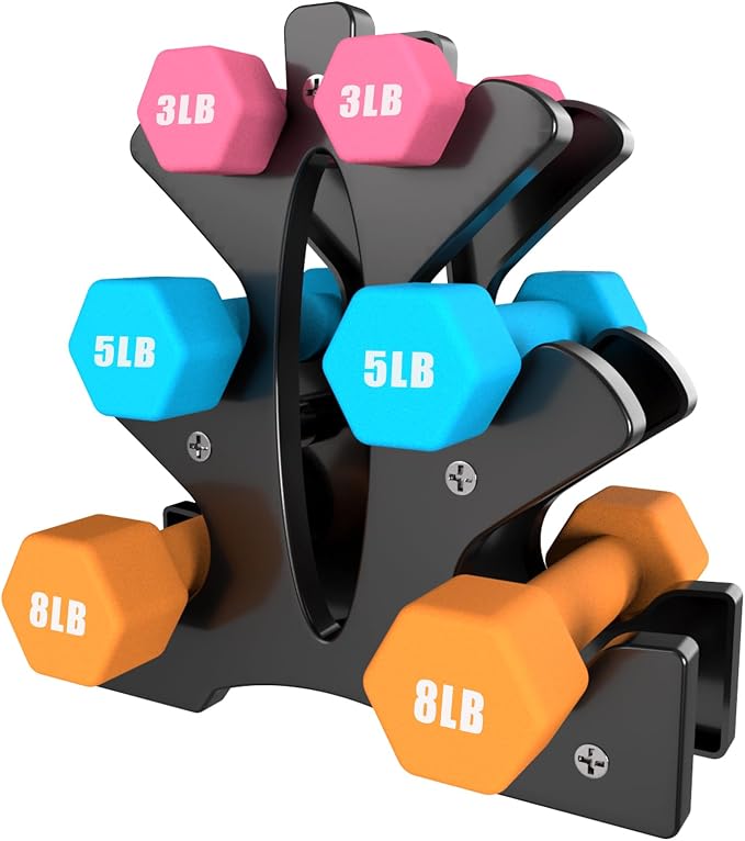 Portzon Dumbbells Neoprene with Non Slip Grip weight for Total Body Workout Compatible with of 2 Set,1-15 LB, Anti-Slip, Anti-roll, Hex Shape