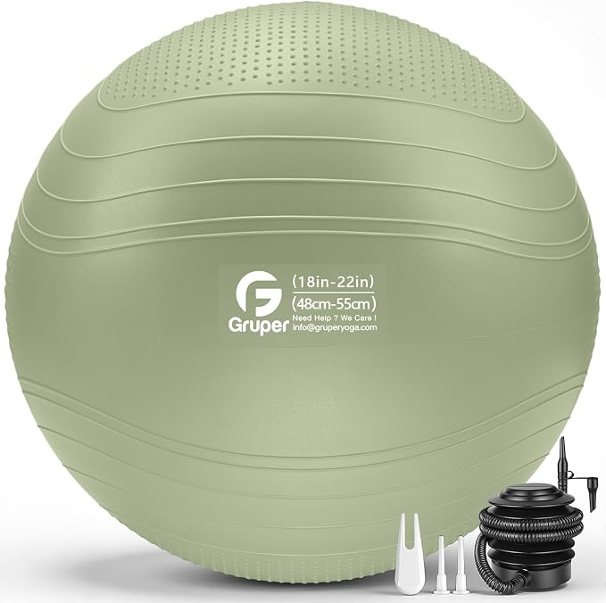 Gruper Yoga Ball, Extra Thick Non Slip Exercise Ball for Workout, Yoga, Pregnancy, 4 Sizes Anti Burst Chair for Home and Office, Includes Foot Pump & Fitness Guide