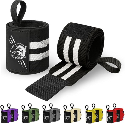 TECEUM Elastic Cotton Weightlifting Wrist Wraps with Thumb Loops, 1 Pair
