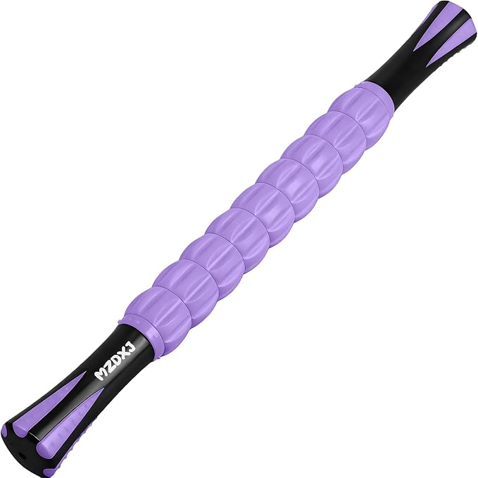 Muscle Roller & Massage Roller Stick for Athletes - Lymphatic Drainage Support, Relieves Muscle Soreness, Cramping & Tightness - Targets Legs, Arms, Back & Calves （Purple Wheel）