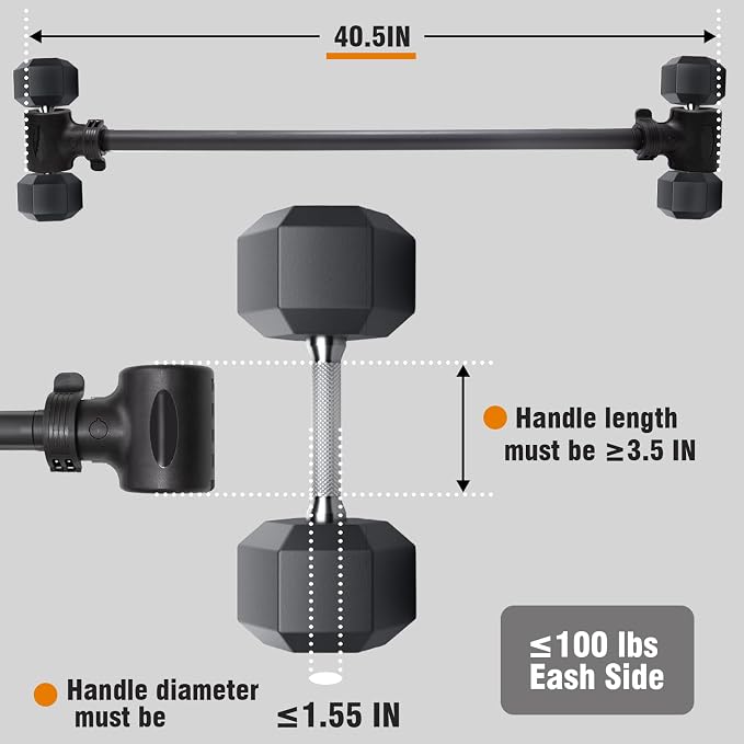 Upgraded Dumbbell Barbell Converter Bar - Transform Dumbbells into Barbell, Adjustable Weights, Up to 200 lbs, Suitable for Home Gym Fitness