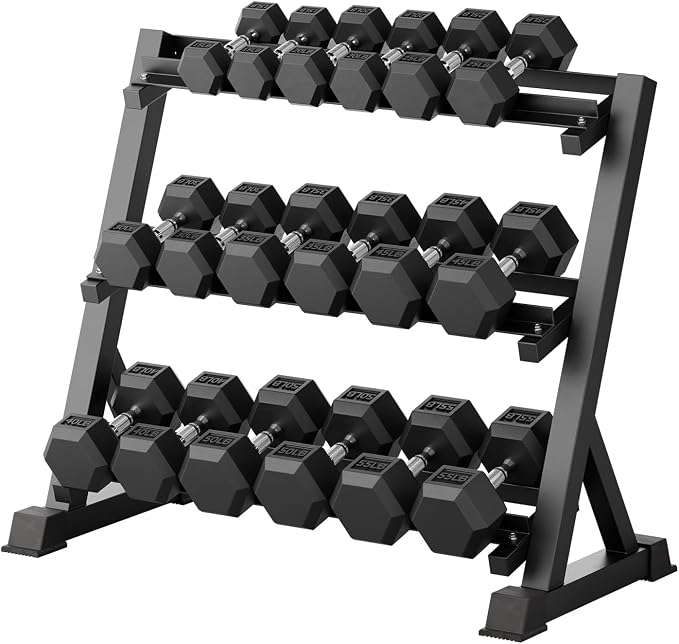 RitFit Rubber Coated Hex Dumbbell Weights Set for Home Gym | Cast Iron Core, Anti-Slip Knurled Chrome Handle, Hexagon Anti-Roll, Heavy-Duty Dumbbell Set for Strength Training