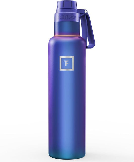 IRON °FLASK 24 oz Narrow Mouth Water Bottle with Spout | Insulated Stainless Steel Sports Water Bottle with Leakproof Spout Lid - BPA Free, Cold 24 Hrs, Sweat Free (Aurora)