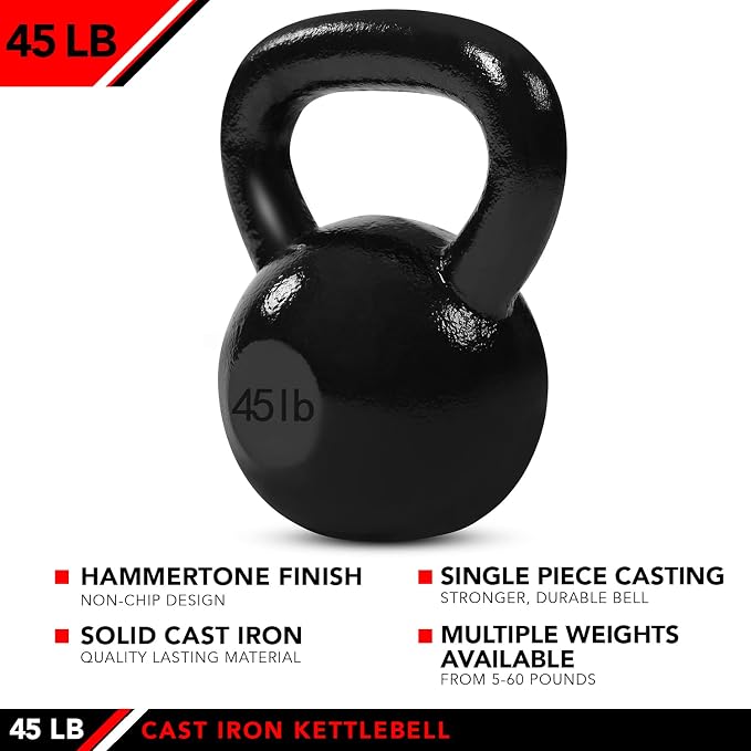 JFIT Cast Iron Kettlebell – Single Weight, Flat Bottom, Polished Handle | Men & Women | CrossFit, Cardio & Strength Training