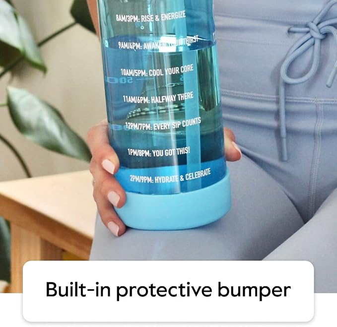 Takeya Motivational Water Bottle with Straw Lid and Time Marker (32 oz, Stormy Black) - Leakproof, BPA Free Water Bottle for Daily Intake Tracking