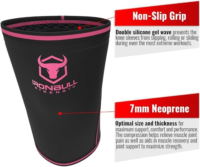 Iron Bull Strength Knee Sleeves 7mm (1 Pair) - Compression Brace & Knee Sleeve For Weightlifting, Powerlifting & Cross Training - Knee Support for Squats - Men & Women
