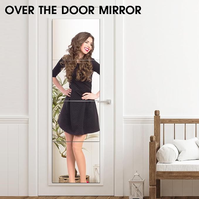 VASUHOME Glass Full Length Wall Mirror Tiles - [12x10 Inch - 8PCS] HD Gym Mirrors for Home Gym, Full Body Long Mirror for Bedroom, Living Room, Door, Closet