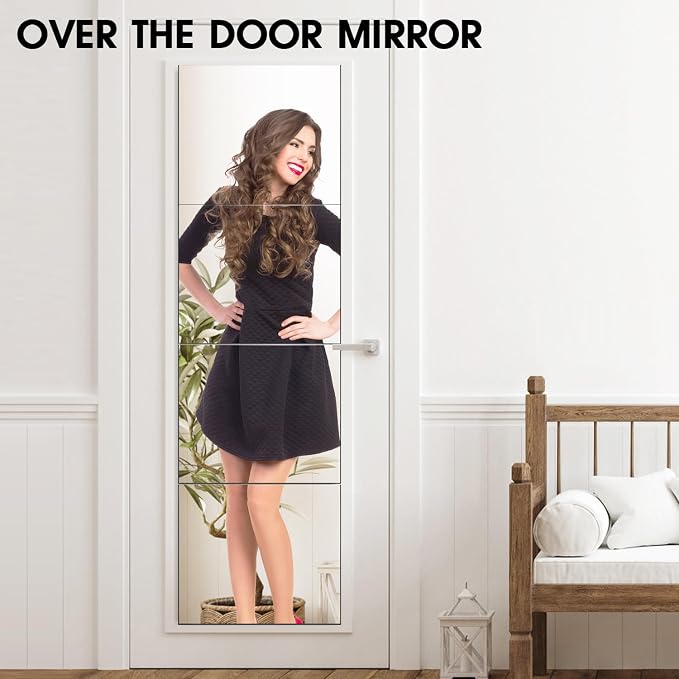 VASUHOME Glass Full Length Wall Mirror Tiles - [12 x10 Inch - 4PCS], Frameless Full Body Mirror for Home Gym, Bedroom, Living Room - Versatile Wall Mirror with Unrivaled Clarity