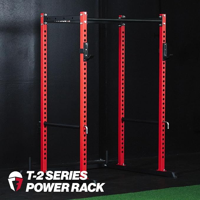 Titan Fitness T-2 Series Short Power Rack, Skinny Pull Up Bar, Pin and Pipe Safeties, Standard J-Hooks, for Home Garage Gym Weightlifting and Strength Training