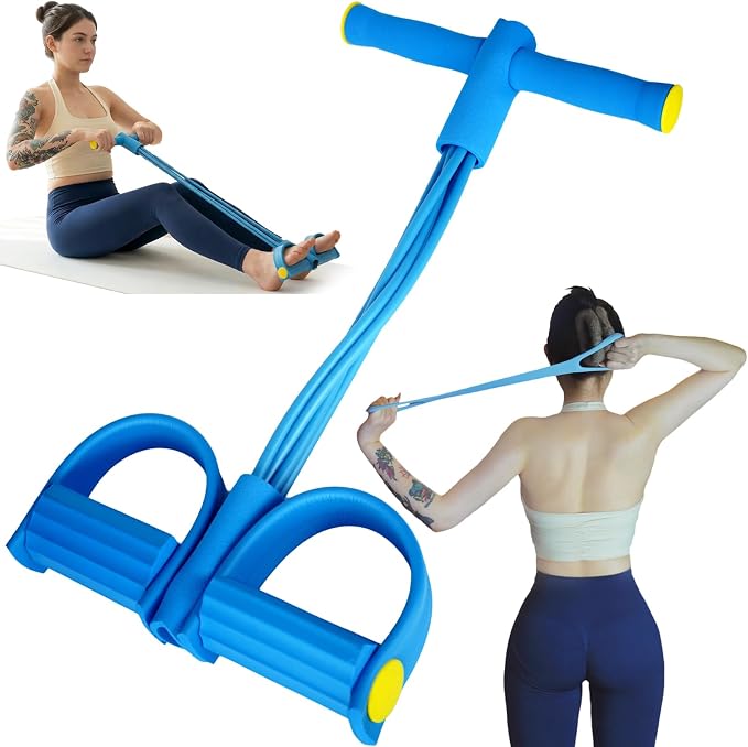 Pedal Resistance Bands 6-Tube Multifunction | Durable 6-Tube Multifunction Pedal Band, Full Body Workout, Includes Figure 8 Band with Handles（Blue）