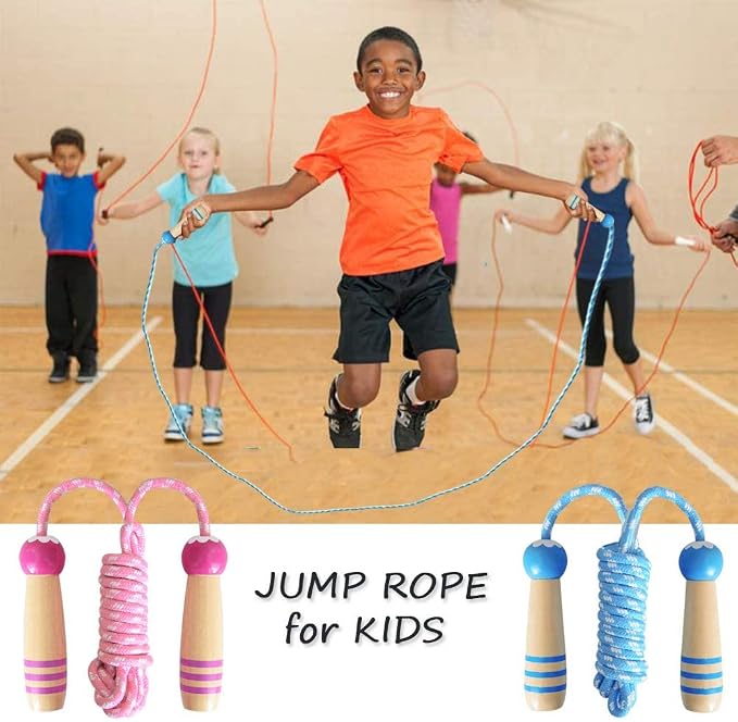 Jump Rope for Kids, Lorvain Adjustable Skipping Rope | Kids Jump Ropes with Wooden Handle for Girls Boys, Weighted Jumping Ropes for Fitness Workout Exercise Outdoor Fun Activity