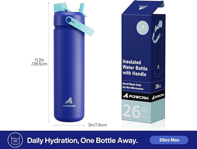 POWCAN 26 oz Insulated Water Bottle with 2-in-1 Straw and Spout Lid, Keep Cold 24H, Leak-Proof, Fits in Car Cup Holder, Stainless Steel Water Bottle for Gift, Art Studio & Daily (Star-Lit Nightfall)