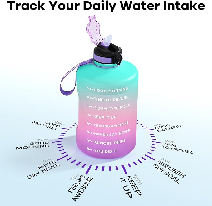 WEMEET Gallon Sport Water Jug with Time Marker and non-slip handle, Sports Motivational Water Bottle, Wide Mouth with Easy Clean Brush for Outdoor, Fitness, Gym
