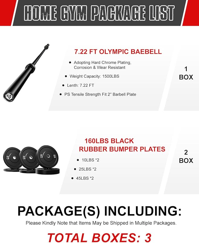 PB01 7FT Olympic Barbell, Weight Bar with Knurled Grip for Squats, Deadlifts, Weightlifting, Strength Training, Bench Press, Fits 2-inch Standard Weight Plates, 1500LB Capacity