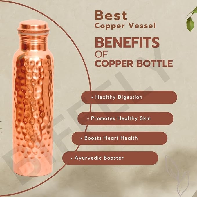 Copper Water Bottle - 34oz - Handcrafted Ayurvedic 100% Pure Copper Water Bottle for Drinking |Men & Women| Leak-Proof Lid BPA Free Non-Insulated & Eco Friendly with Premium Quality for Sport & Travel