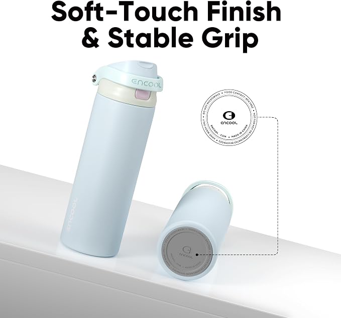 ENCOOL Leakproof Insulated Water Bottle with Straw Dual-Sip Water Bottle Bag-Safe Design for Work, Commute & Gym – Keeps Drinks Cold All Day, 32 oz, Powder Blue