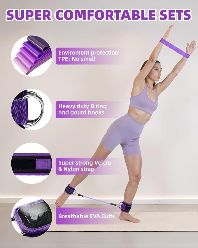Resistance Bands Set – Resistance Band and Adjustable Ankle Exercise Bands with Cuffs Great Equipment for Training, Working Out, Yoga,Home Gym with Training Guidance & Carry Bag,Set of 8